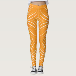 Concentrische bloemblaadjes in wit op sinaasappel  leggings