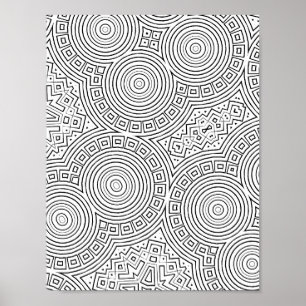 Concentrische Cirkel Mozaïek Kleurplaat Patroon Ku Poster
