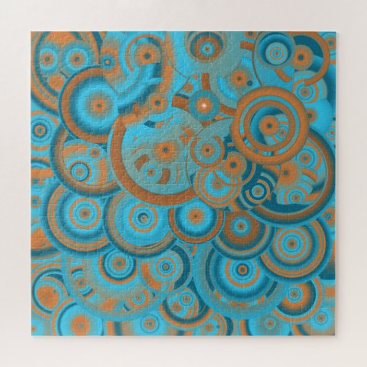 Concentrische cirkelgradiënt Oranje rustturquoise Legpuzzel (Horizontaal)