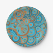 Concentrische cirkelgradiënt Oranje rustturquoise Papieren Bordje (Voorkant)