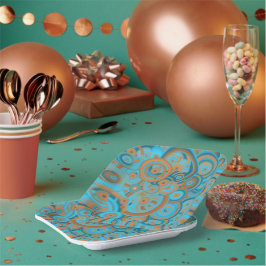 Concentrische cirkelgradiënt Oranje rustturquoise Papieren Bordje