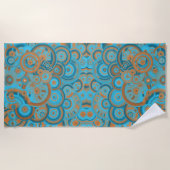 Concentrische cirkelgradiënt Oranje rustturquoise Strandlaken (Voorkant)