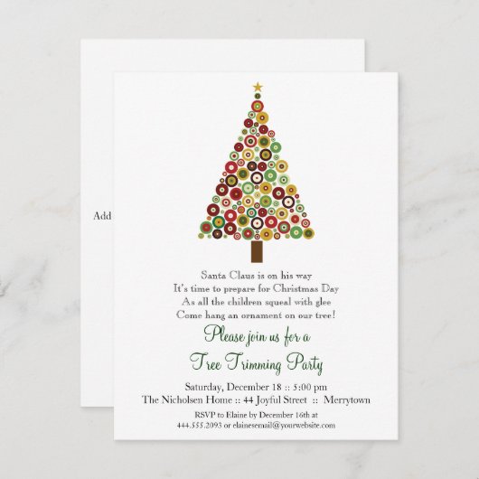 Concentrische cirkels kerstboomfeest uitnodiging (Voorkant / Achterkant)