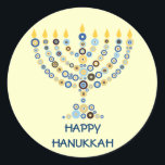 Concentrische cirkels Menorah Sticker<br><div class="desc">Tientallen concentrische cirkels vormen samen een verlichte Chanoeka-menora. Voeg hieronder uw bericht toe. Gebruik als envelopzegels,  op cadeaus of als gunsten. U kunt ook de achtergrond wijzigen als u wilt. Verkrijgbaar in bijpassende producten. com</div>