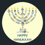 Concentrische cirkels Menorah Sticker<br><div class="desc">Tientallen concentrische cirkels vormen samen een verlichte Chanoeka-menora. Voeg hieronder uw bericht toe. Gebruik als envelopzegels,  op cadeaus of als gunsten. U kunt ook de achtergrond wijzigen als u wilt. Verkrijgbaar in bijpassende producten. com</div>