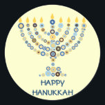 Concentrische cirkels Menorah Sticker<br><div class="desc">Tientallen concentrische cirkels vormen samen een verlichte Chanoeka-menora. Voeg hieronder uw bericht toe. Gebruik als envelopzegels, op cadeaus of als gunsten. U kunt ook de achtergrond wijzigen als u wilt. Verkrijgbaar in bijpassende producten. com</div>