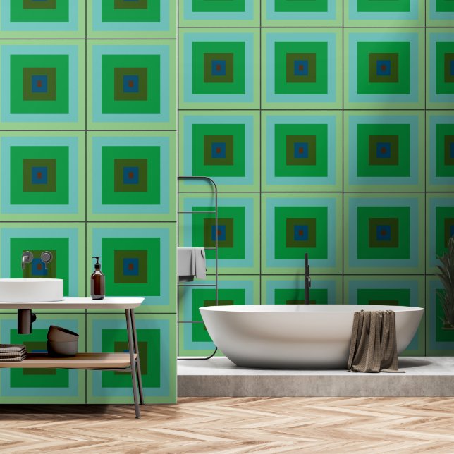Concentrische vierkanten behang (Badkamer)