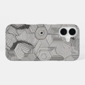 Concentrische zeshoeken lijnkunst iPhone 16 hoesje (Achterkant horizontaal)