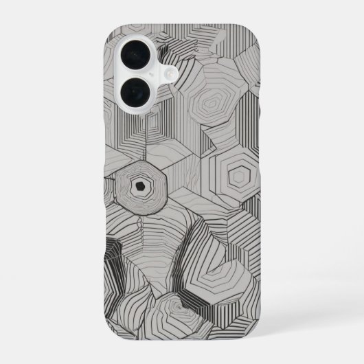 Concentrische zeshoeken lijnkunst iPhone 16 hoesje (Achterkant)
