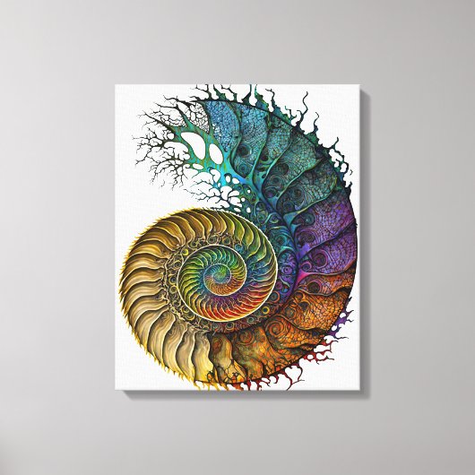 Concept Fossil Ammoniet in levendige inktkleuren Canvas Afdruk (Voorkant)