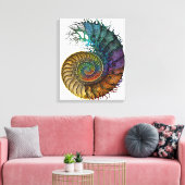 Concept Fossil Ammoniet in levendige inktkleuren Canvas Afdruk (Insitu (Woonkamer))