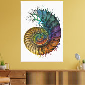 Concept Fossil Ammoniet in levendige inktkleuren Canvas Afdruk (Insitu (Woonkamer))