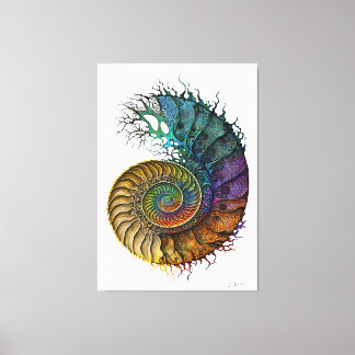 Concept Fossil Ammoniet in levendige inktkleuren Canvas Afdruk