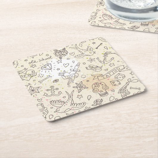 Conceptpatroon tattoo kartonnen onderzetters (Schuin)