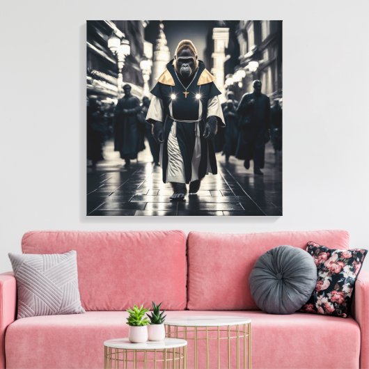 Conceptuele kunstmuur: Gorilla in monastieke gewad Canvas Afdruk (Insitu (Woonkamer))