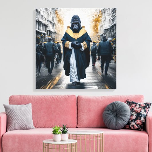 Conceptuele kunstmuur: Gorilla in monastieke gewad Canvas Afdruk (Insitu (Woonkamer))