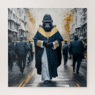 Conceptuele kunstmuur: Gorilla in monastieke gewad Legpuzzel