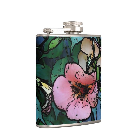 Conceptuele roze bloemen en bladeren uniek heupfles (Rechts)