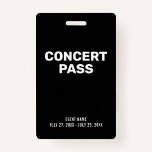 Concert Pass Black & White Aangepaste ID-badge Badge