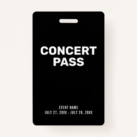 Concert Pass Black & White Aangepaste ID-badge Badge (Voorkant)