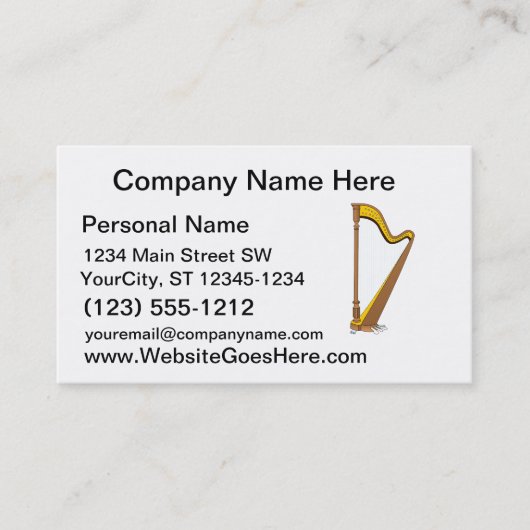 Concert Pedal Harp grafisch ontwerp Visitekaartje (Voorkant)