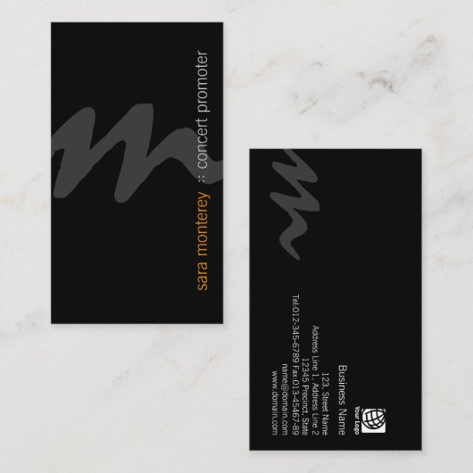 concert promoter Entertainment BoldScript Monogram Visitekaartje (Voorkant / Achterkant)