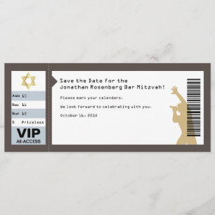 Concert Ticket Bar Mitzvah Save the Date in Brown Kaart