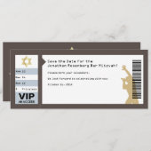 Concert Ticket Bar Mitzvah Save the Date in Bruin Kaart (Voorkant / Achterkant)