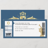 Concert Ticket Bar Mitzvah Save the Date in Navy (Voorkant / Achterkant)