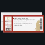 Concert Ticket Bat Mitzvah Crimson Red Save The Date<br><div class="desc">Elke geweldige Bat Mitzvah begint met een beetje. Produceer wat van uw met dit sparen de datumkaart en zorg ervoor uw vrienden en familie op de voorste rij zullen zijn. Deze uitnodiging is een soort concertkaartje. Het gangpad, de rij en de zitplaats komen overeen met de datum van de gebeurtenis...</div>