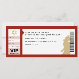 Concert Ticket Bat Mitzvah Crimson Red Save The Date