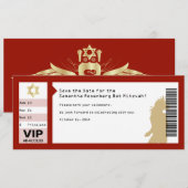 Concert Ticket Bat Mitzvah Crimson Red Save The Date (Voorkant / Achterkant)