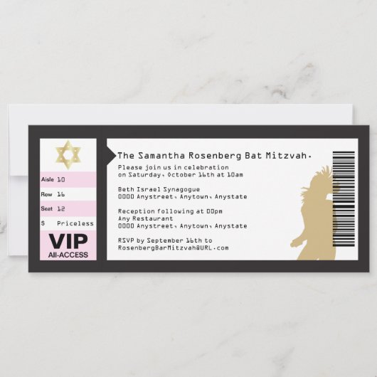 Concert Ticket Bat Mitzvah in Black Kaart (Voorkant)