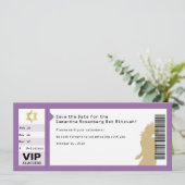 Concert Ticket Bat Mitzvah Save the Date in Paars (Staand voorkant)