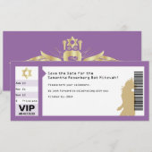 Concert Ticket Bat Mitzvah Save the Date in Paars (Voorkant / Achterkant)