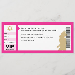 Concert Ticket Bat Mitzvah Save the Date in Pink Kaart