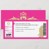 Concert Ticket Bat Mitzvah Save the Date in Roze Kaart (Voorkant / Achterkant)