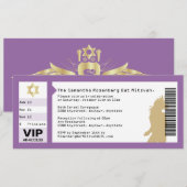 Concert Ticket Bat Mitzvah Uitnodiging in Paars (Voorkant / Achterkant)