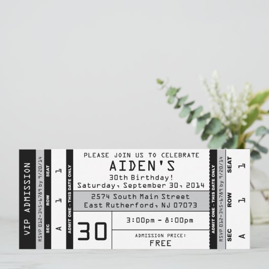 Concert Ticket Invitation Black Kaart (Staand voorkant)