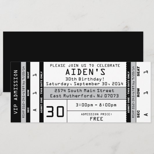 Concert Ticket Invitation Black Kaart (Voorkant / Achterkant)