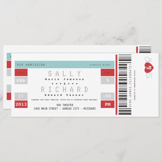 Concert voor tickets in rood en in Aqua Kaart (Voorkant / Achterkant)