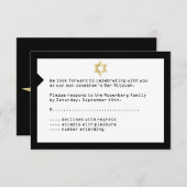 Concertbalie Mitzvah RSVP Reply Card Black (Voorkant / Achterkant)