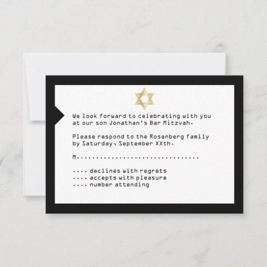 Concertbalie Mitzvah RSVP Reply Card Black Kaartje (Voorkant)