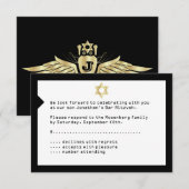 Concertbalie Mitzvah RSVP Reply Card Black Kaartje (Voorkant / Achterkant)