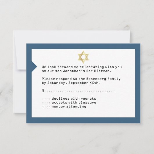 Concertbalie Mitzvah RSVP Reply Navy Blue (Voorkant)