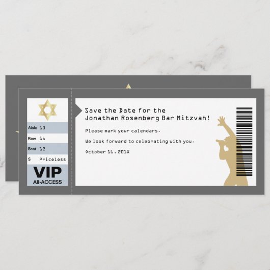 Concertbalk Mitzvah Save the Date in Grey (Voorkant / Achterkant)