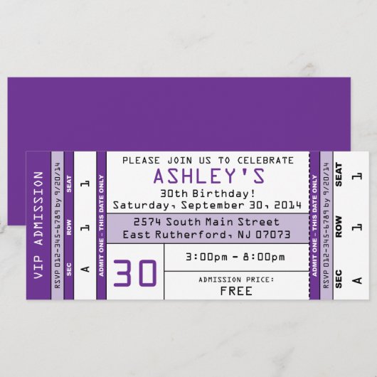 Concertkaart uitnodiging Paars (Voorkant / Achterkant)