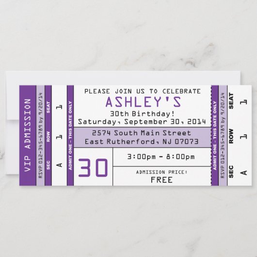 Concertkaart uitnodiging Paars (Voorkant)