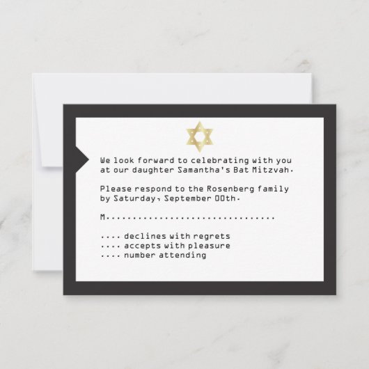 Concertkaartje Mitzvah RSVP Reply Card Black Kaart (Voorkant)