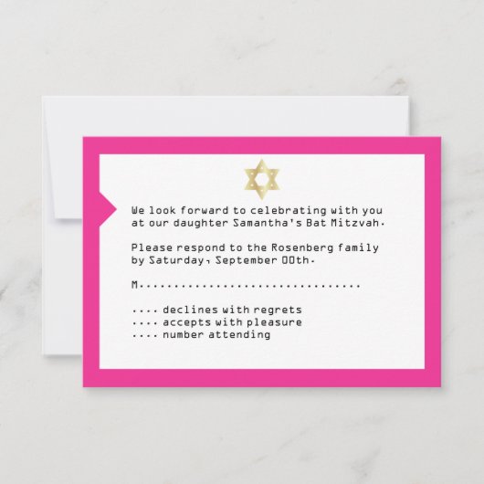 Concertkaartje Mitzvah RSVP Reply Card in roze Kaart (Voorkant)